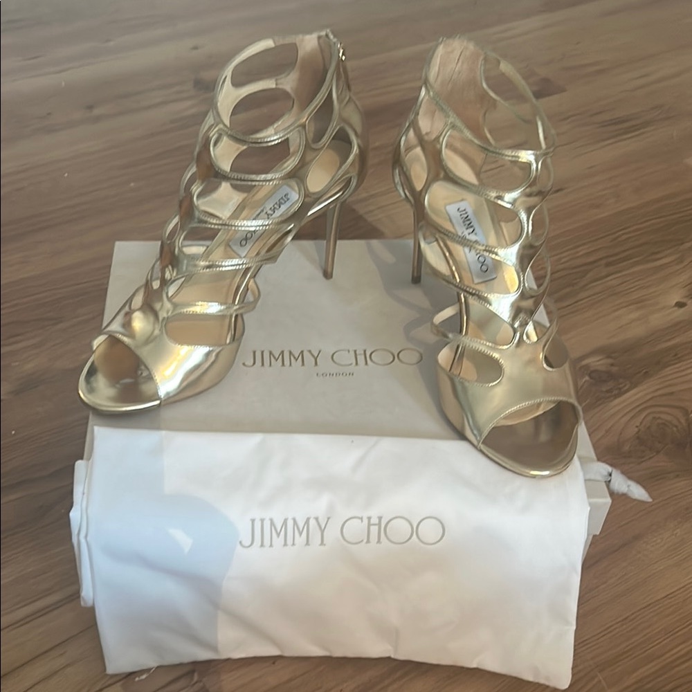 Jimmy Choo Metallic Gold Cutout Heels
